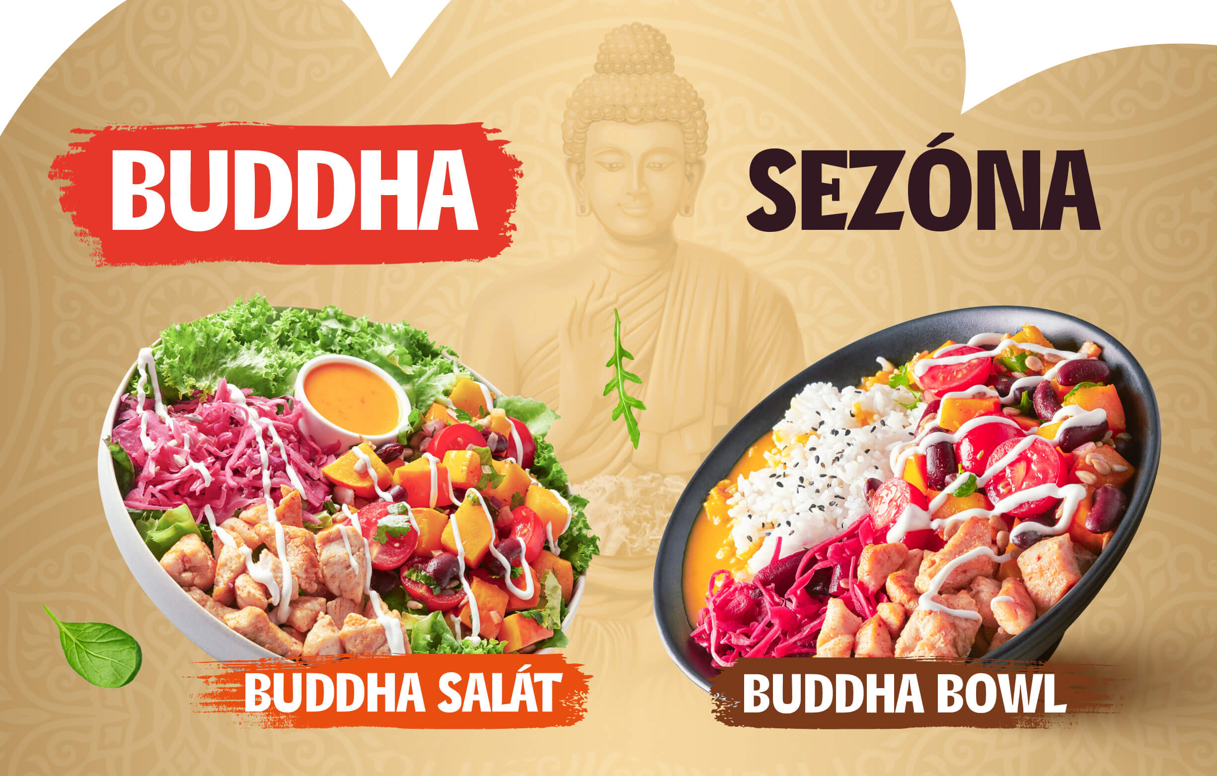 Buddha sez&oacute;na - Buddha sal&aacute;t s kuřec&iacute;m masem a Buddha bowl s kuřec&iacute;m masem